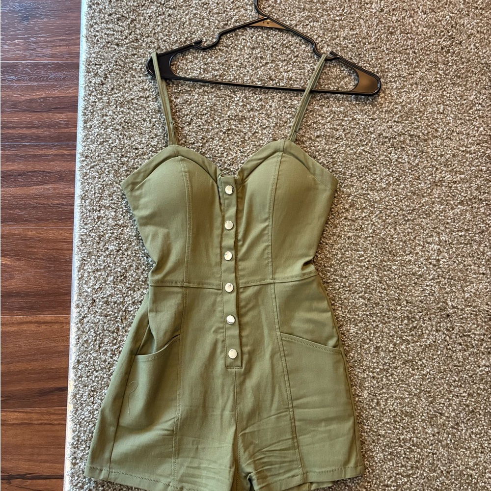 Haute Monde Khaki Button-Up Jumpsuit